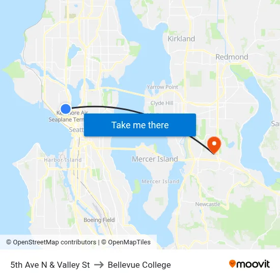 5th Ave N & Valley St to Bellevue College map