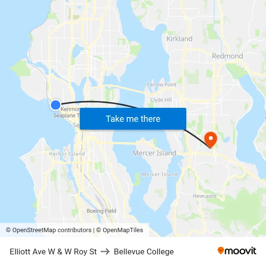Elliott Ave W & W Roy St to Bellevue College map