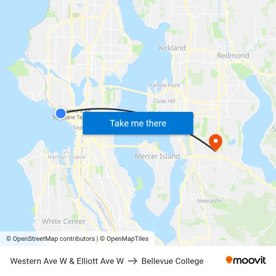 Western Ave W & Elliott Ave W to Bellevue College map