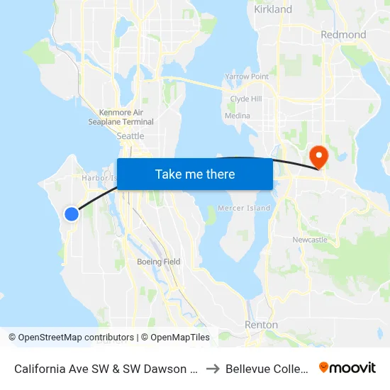 California Ave SW & SW Dawson St to Bellevue College map