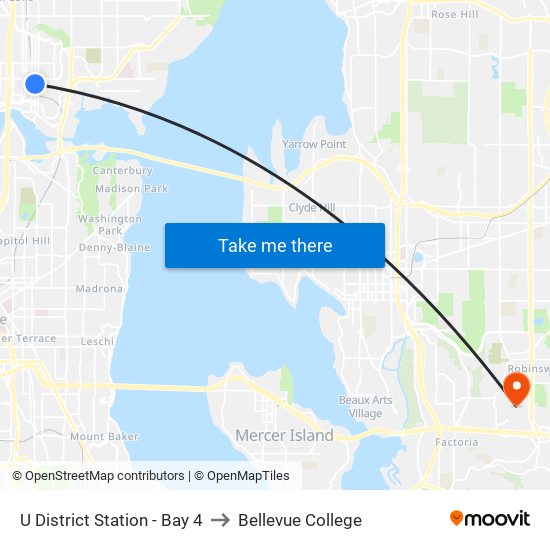 U District Station - Bay 4 to Bellevue College map