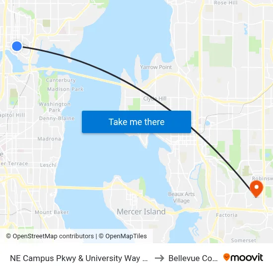 NE Campus Pkwy & University Way NE - Bay 2 to Bellevue College map