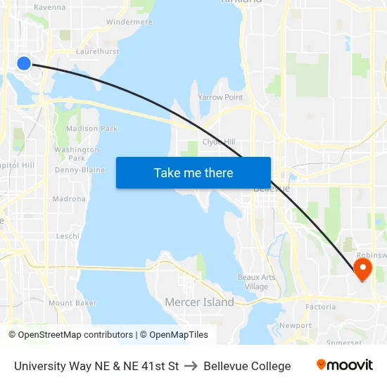University Way NE & NE 41st St to Bellevue College map