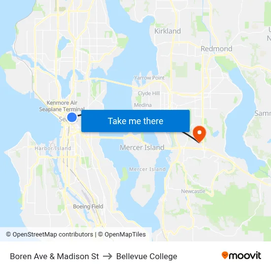 Boren Ave & Madison St to Bellevue College map