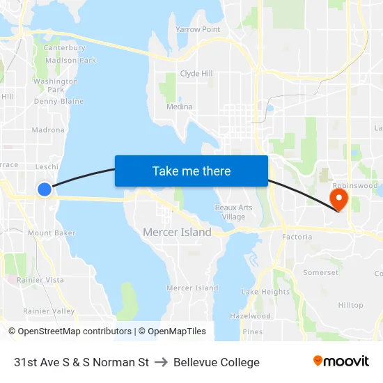 31st Ave S & S Norman St to Bellevue College map