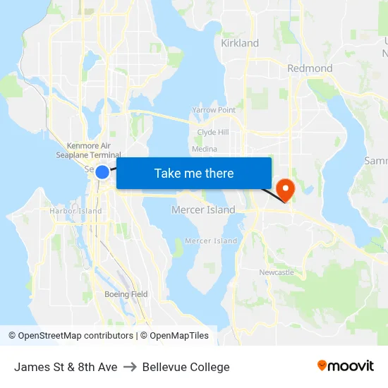 James St & 8th Ave to Bellevue College map