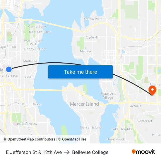 E Jefferson St & 12th Ave to Bellevue College map