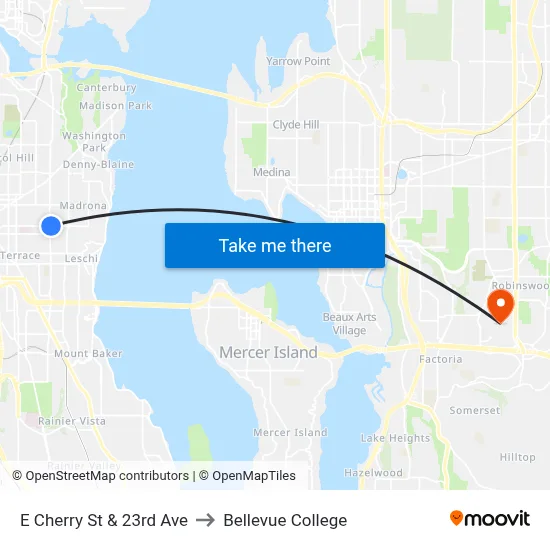 E Cherry St & 23rd Ave to Bellevue College map