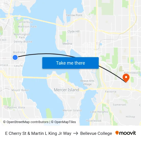 E Cherry St & Martin L King Jr Way to Bellevue College map