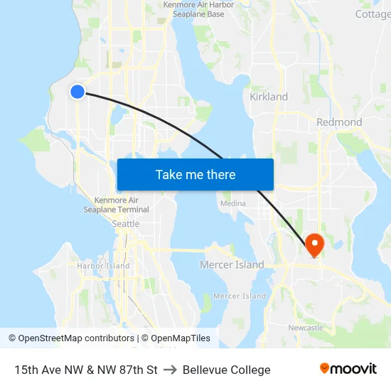 15th Ave NW & NW 87th St to Bellevue College map