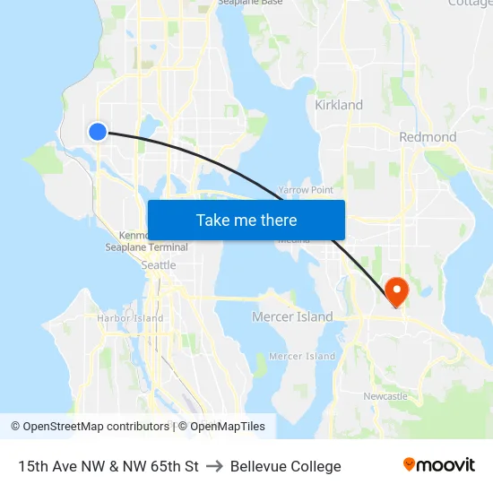 15th Ave NW & NW 65th St to Bellevue College map