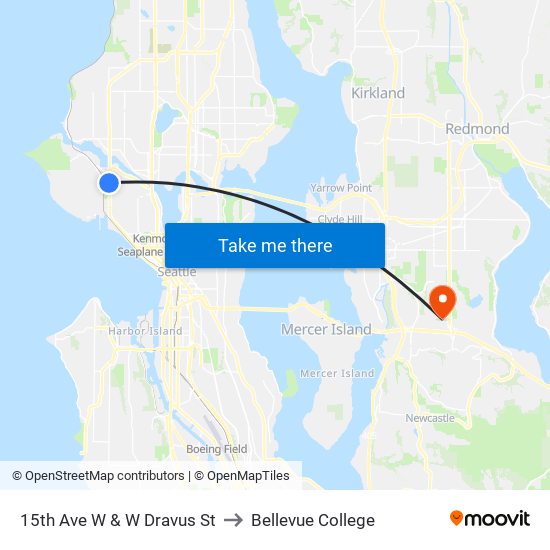 15th Ave W & W Dravus St to Bellevue College map