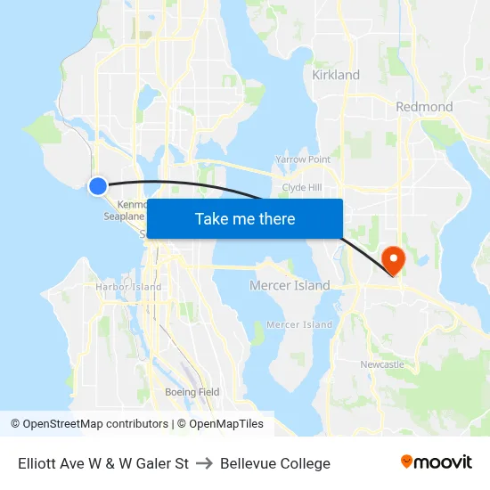 Elliott Ave W & W Galer St to Bellevue College map