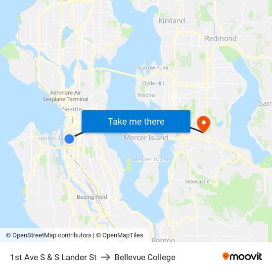 1st Ave S & S Lander St to Bellevue College map