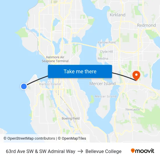 63rd Ave SW & SW Admiral Way to Bellevue College map