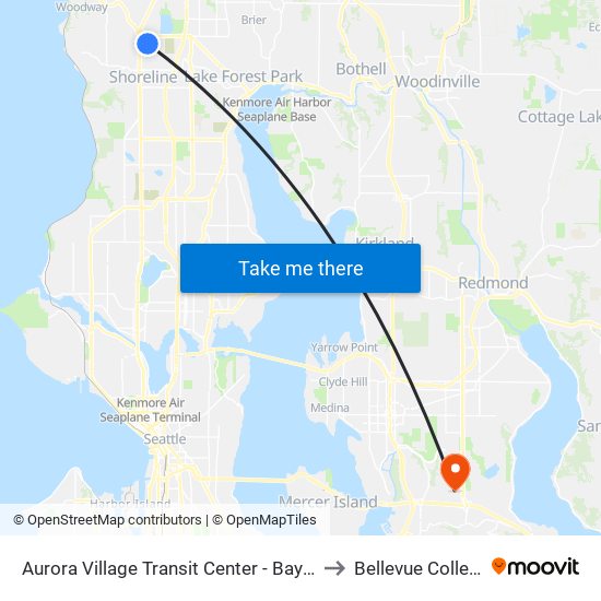 Aurora Village Transit Center - Bay 12 to Bellevue College map