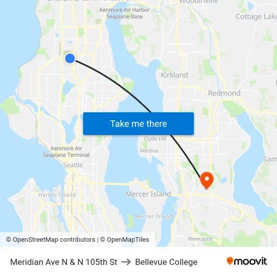 Meridian Ave N & N 105th St to Bellevue College map