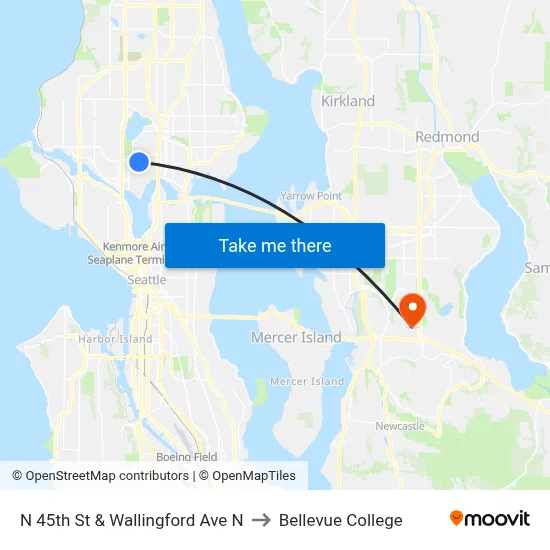N 45th St & Wallingford Ave N to Bellevue College map