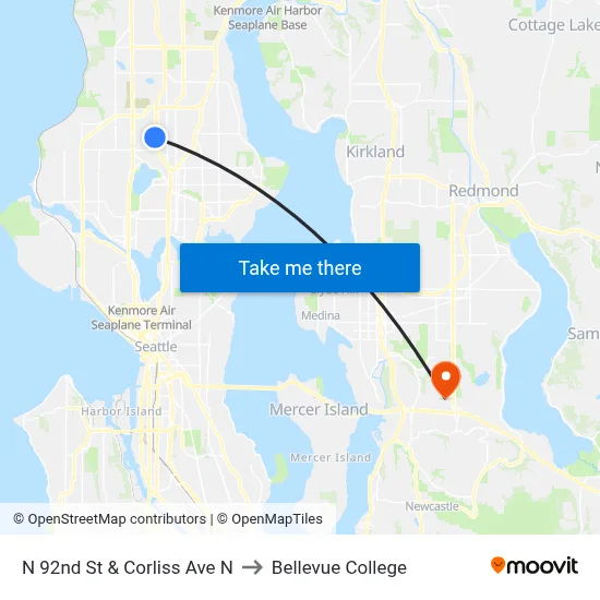 N 92nd St & Corliss Ave N to Bellevue College map