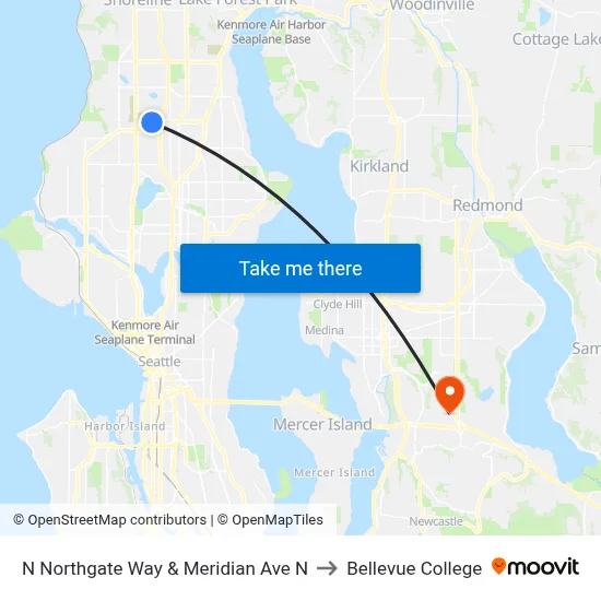 N Northgate Way & Meridian Ave N to Bellevue College map