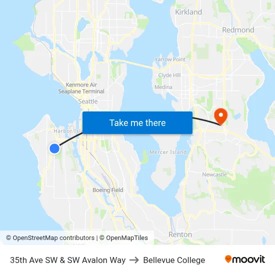 35th Ave SW & SW Avalon Way to Bellevue College map