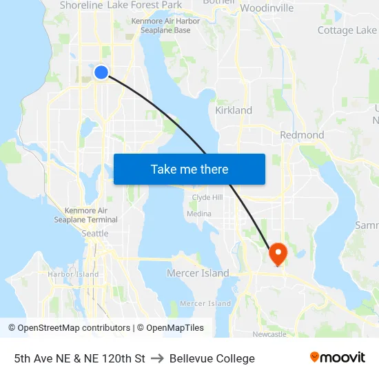 5th Ave NE & NE 120th St to Bellevue College map