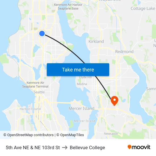 5th Ave NE & NE 103rd St to Bellevue College map