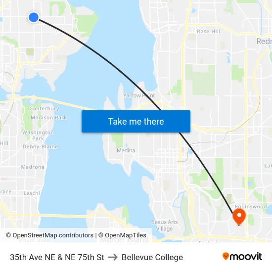 35th Ave NE & NE 75th St to Bellevue College map