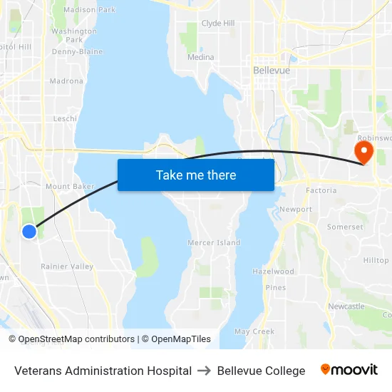 Veterans Administration Hospital to Bellevue College map