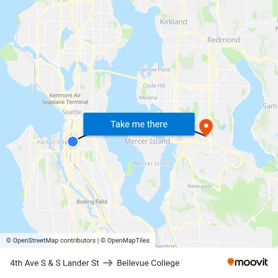 4th Ave S & S Lander St to Bellevue College map
