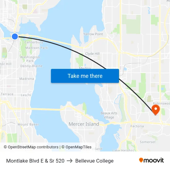 Montlake Blvd E & Sr 520 to Bellevue College map