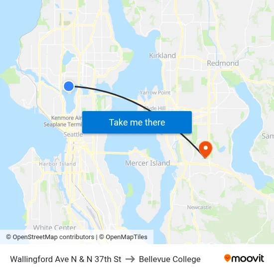Wallingford Ave N & N 37th St to Bellevue College map