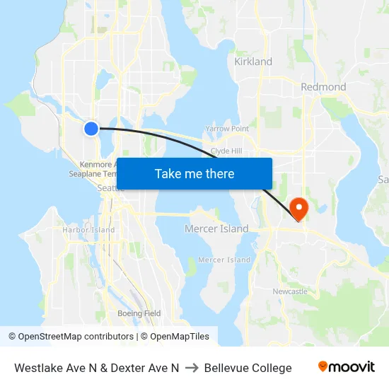Westlake Ave N & Dexter Ave N to Bellevue College map