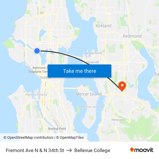 Fremont Ave N & N 34th St to Bellevue College map