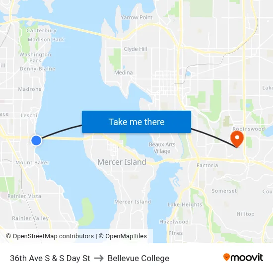 36th Ave S & S Day St to Bellevue College map