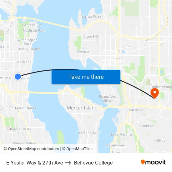 E Yesler Way & 27th Ave to Bellevue College map