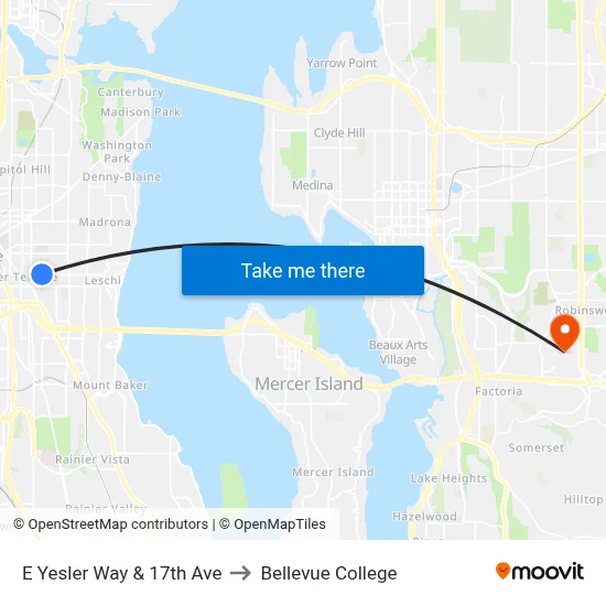 E Yesler Way & 17th Ave to Bellevue College map