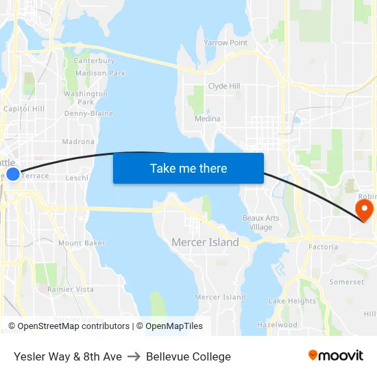 Yesler Way & 8th Ave to Bellevue College map