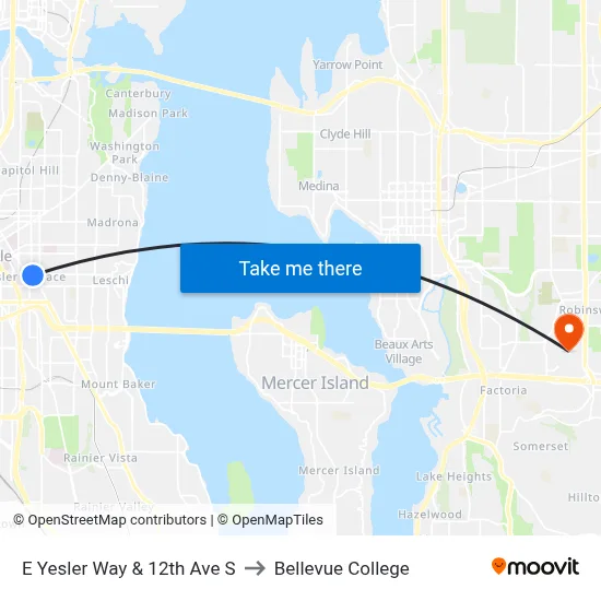 E Yesler Way & 12th Ave S to Bellevue College map