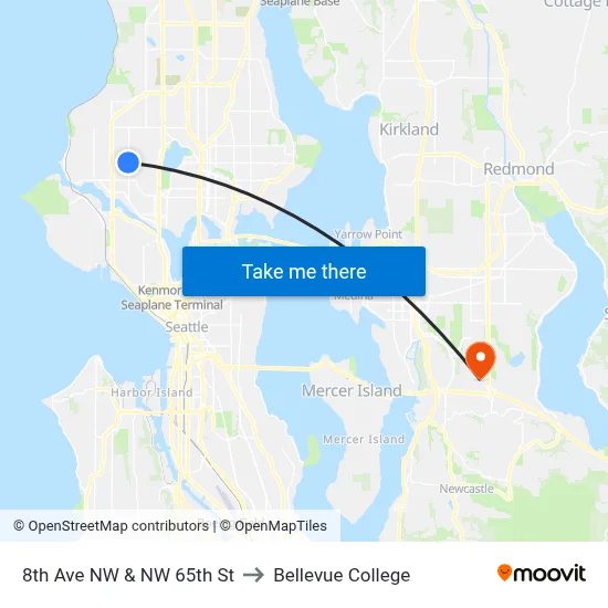 8th Ave NW & NW 65th St to Bellevue College map
