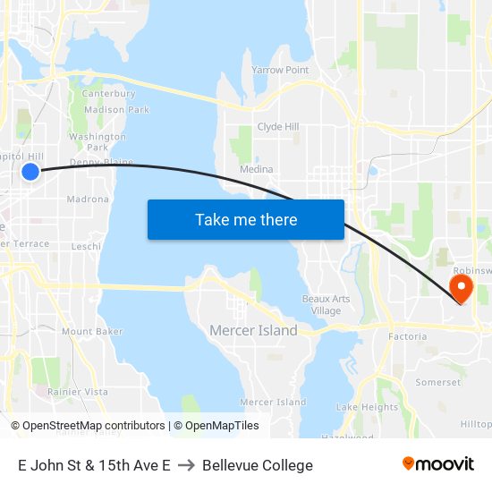 E John St & 15th Ave E to Bellevue College map