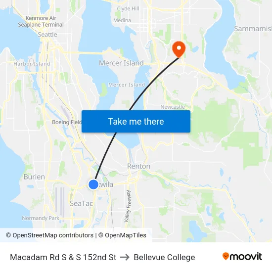 Macadam Rd S & S 152nd St to Bellevue College map