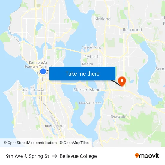 9th Ave & Spring St to Bellevue College map