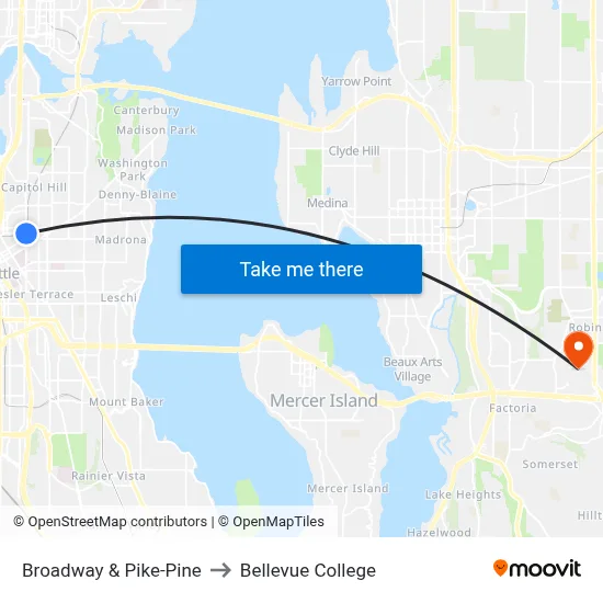 Broadway & Pike-Pine to Bellevue College map