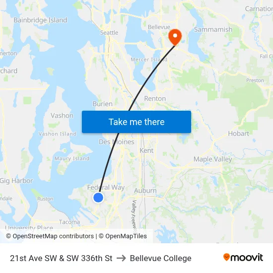 21st Ave SW & SW 336th St to Bellevue College map