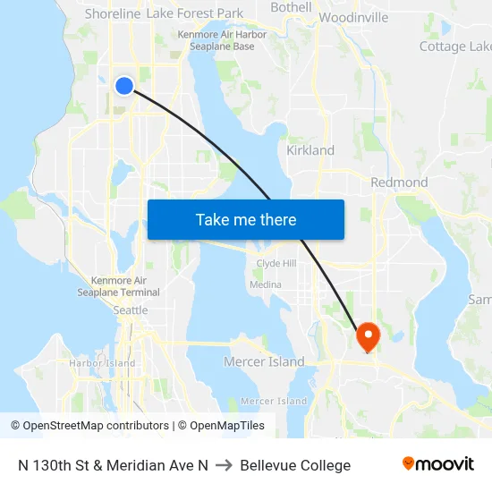 N 130th St & Meridian Ave N to Bellevue College map