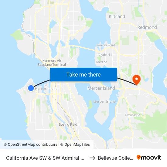 California Ave SW & SW Admiral Way to Bellevue College map