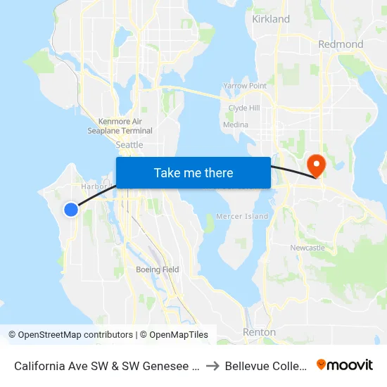 California Ave SW & SW Genesee St to Bellevue College map