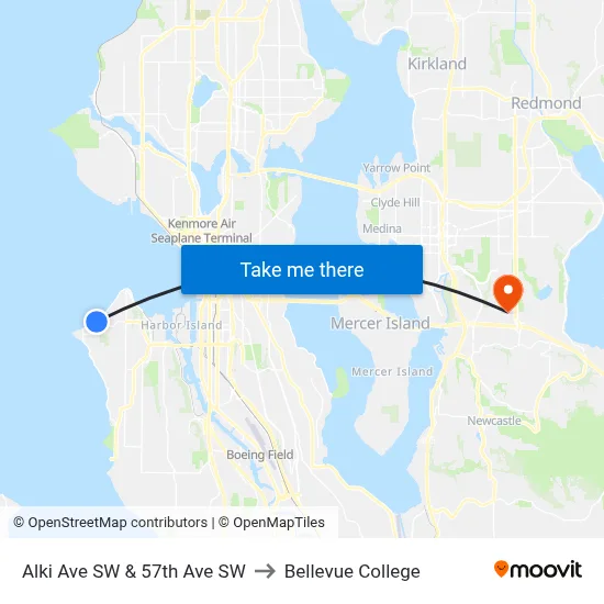 Alki Ave SW & 57th Ave SW to Bellevue College map
