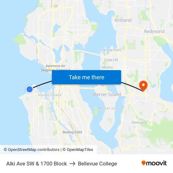 Alki Ave SW & 1700 Block to Bellevue College map